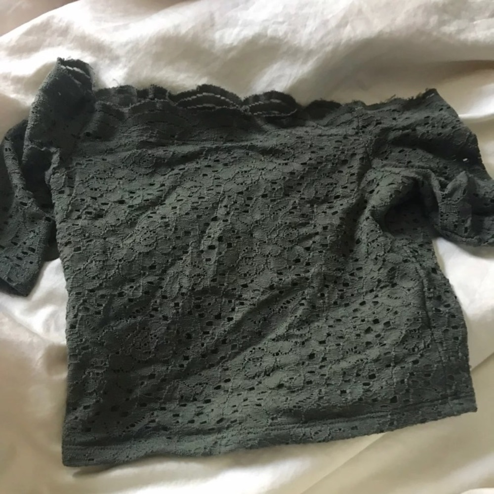 lace olive green off the shoulder crop top